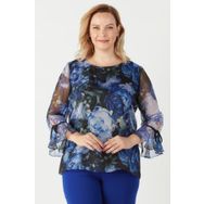 Moda Berray 3129 Saks Çiçek Desenli Şifon Büyük Beden Kadın Bluz