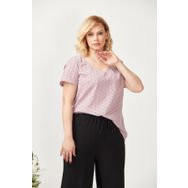 Moda Berray 3204 Lila Fistolu Kısa Kollu Büyük Beden Şık Kadın Bluz