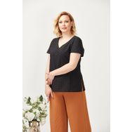 Moda Berray 3204 Siyah Fistolu Kısa Kollu Büyük Beden Şık Kadın Bluz
