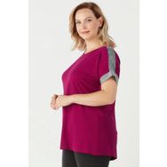 Moda Berray 3236 Violet Parlak Omuz Detaylı Esnek Büyük Beden Şık Kadın Bluz