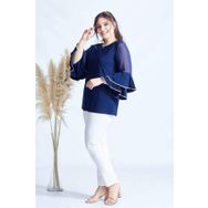 Moda Berray 4043 Lacivert Kolları Volanlı Esnek Şık Taşlı Büyük Beden Kadın Bluz