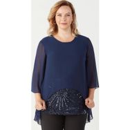 Moda Berray 4047 Lacivert Şifon Payet Dantel Kombinli Büyük Beden Kadın Bluz