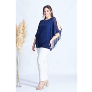 Moda Berray 4050 Lacivert Taşlı Pelerinli Şifon Büyük Beden Şık Kadın Bluz