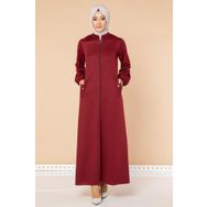 Moda Ebva 3053 Bordo Kolu Lastikli Fermuarlı Ferace