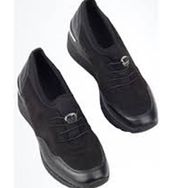 Modabuymus Dolgu Tabanlı Esnek Siyah Stonestar Spor Ayakkabı Sneaker