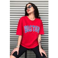 Modagen Boston Baskılı Kırmızı Oversize Kadın T-shirt