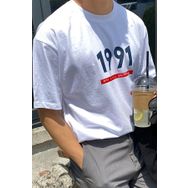 Modagen Erkek 1991 Baskılı Oversize Beyaz T-shirt