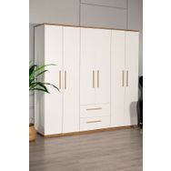 Modalife Eva 602 6 Kapaklı 2 Çekmeceli Ceviz Beyaz Gardrop