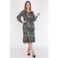 Modayız 13D-0776 Siyah Zebra Manşet Kollu Kadın Elbise