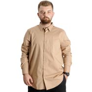 Mode XL 20350 Kahverengi Uzun Kol Cep Lycra Poplin Erkek Gömlek