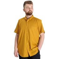 Mode XL 23302 Hardal Gabardin Kısa Kol Tek Cep Erkek Gömlek