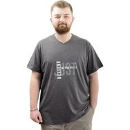 Mode XL U24054 Believe Antrasit V Yaka Baskılı Erkek T-shirt