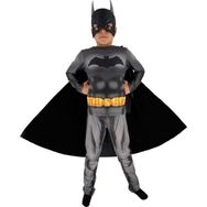 Moni Erkek Çocuk Pelerinli Maskeli 3D Kas Görünümlü Dijital Baskılı 8-9 Yaş Gri Siyah Batman Kostümü