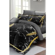 Monohome Lastikli Çarşaflı %100 Pamuk Saten Dark Marble Çift Kişilik Nevresim Takımı