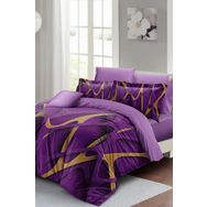 Monohome Lastikli Çarşaflı %100 Pamuk Saten Purple Brown Çift Kişilik Nevresim Takımı