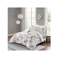 Monohome Marble Geo 3D Pamuk Saten Beyaz-Pembe Çift Kişilik Nevresim Takımı