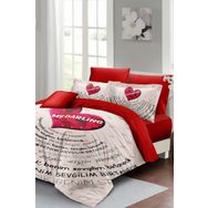 Monohome Sevgililer Günü My Darling Pamuk Saten Kırmızı Çift Kişilik Nevresim Takımı