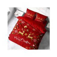 Monohome Yılbaşı Süsü Merry Christmas Pamuk Saten Kırmızı 3D Çift Kişilik Nevresim Takım