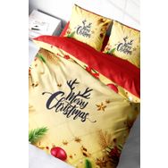 Monohome Yılbaşı Süsü Merry Christmas Pamuk Saten Yellow 3D Çift Kişilik Nevresim Takımı