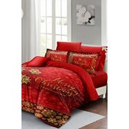 Monohome Yılbaşı Süsü Merry Kırmızı Noel %100 Pamuk Saten 3D Çift Kişilik Nevresim Takımı