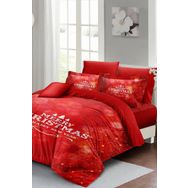 Monohome Yılbaşı Süsü Merry Red Noel %100 Pamuk Saten 3D Çift Kişilik Nevresim Takımı