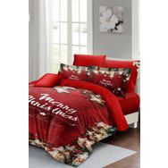Monohome Yılbaşı Süsü Red Stars Noel %100 Pamuk Saten 3D Çift Kişilik Nevresim Takımı
