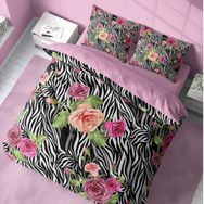 Monohome Zebra Flower 3D Pamuk Saten Çift Kişilik Nevresim Takımı