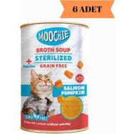 Moochie Et Suyu İçerisinde 135x6 ml Somon Balkabaklı Tahılsız Kısırlaştırılmış Kedi Çorbası