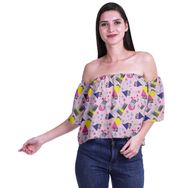 Moomaya Bohem Baskılı Omzu Göbeği Açık Üst Fırfırlı Kol Açık Pembe 2 Kadın Bluz