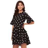 Moomaya Boho Romantik Baskılı Midi Siyah Kadın Elbise