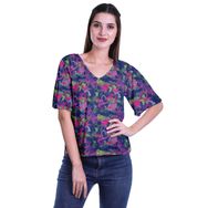 Moomaya Boho Viskoz V Yaka Çivit Mavisi Kadın Bluz