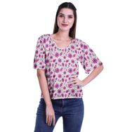 Moomaya Boho Viskoz V Yaka Fuschia Rosa 3 Kadın Bluz