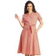 Moomaya Evaze Trendy V Yaka A Kesim Pamuklu Kırmızı Günlük Kadın Elbise