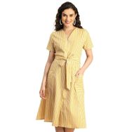 Moomaya Evaze Trendy V Yaka A Kesim Pamuklu Yellow Günlük Kadın Elbise