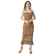 Moomaya Georgette Bodycon Baskılı Zarif Kahverengi Light Brown Kadın Elbise