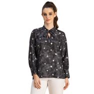 Moomaya Georgette Trendy Baskılı Uzun Kollu Gri Kadın Gömlek