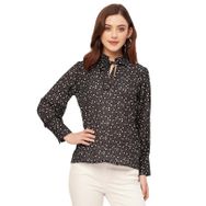 Moomaya Georgette Trendy Baskılı Uzun Kollu Siyah Kadın Gömlek