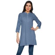 Moomaya Kurti Baskılı Yan Yırtmaçlı Lacivert Kısa Kurta Kadın Tunik