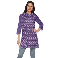 Moomaya Kurti Baskılı Yan Yırtmaçlı Mor Kısa Kurta Kadın Tunik