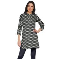 Moomaya Kurti Baskılı Yan Yırtmaçlı Zeytin Yeşili Kısa Kurta Kadın Tunik