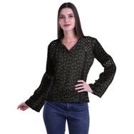 Moomaya Kurti Dantel Detaylı Baskılı Uzun Kollu Açık Kahverengi Kurta Kadın Tunik