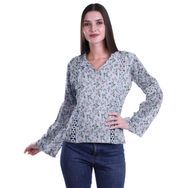Moomaya Kurti Dantel Detaylı Baskılı Uzun Kollu Açık Lavanta Mavisi Kurta Kadın Tunik