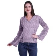 Moomaya Kurti Dantel Detaylı Baskılı Uzun Kollu Açık Mor Kurta Kadın Tunik
