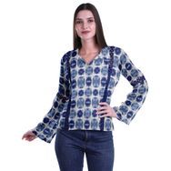 Moomaya Kurti Dantel Detaylı Baskılı Uzun Kollu İndigo Mavisi Kurta Kadın Tunik