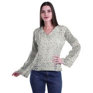 Moomaya Kurti Dantel Detaylı Baskılı Uzun Kollu Koyu Zeytin Yeşili Kurta Kadın Tunik