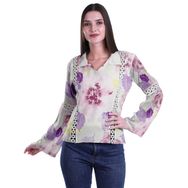 Moomaya Kurti Dantel Detaylı Baskılı Uzun Kollu Leylak Kurta Kadın Tunik