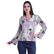 Moomaya Kurti Dantel Detaylı Baskılı Uzun Kollu Menekşe Kurta Kadın Tunik