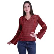 Moomaya Kurti Dantel Detaylı Baskılı Uzun Kollu Pastel Kırmızı Kurta Kadın Tunik