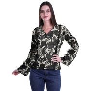 Moomaya Kurti Dantel Detaylı Baskılı Uzun Kollu Siyah 4 Kurta Kadın Tunik
