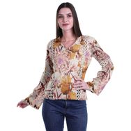 Moomaya Kurti Dantel Detaylı Baskılı Uzun Kollu Turuncu Kurta Kadın Tunik